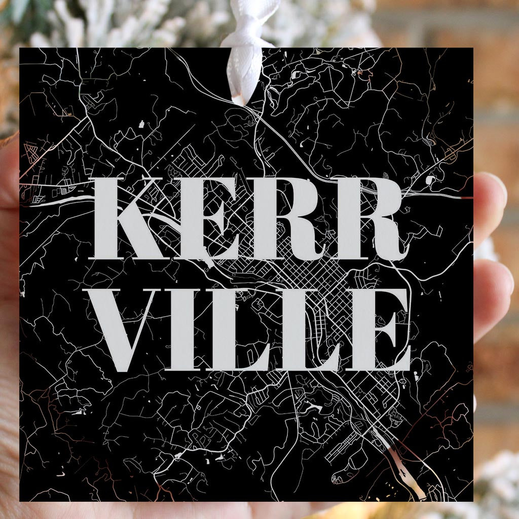 Minimalistic B&W Texas Kerrville Map | Wood Ornament | Eaches | Min 6