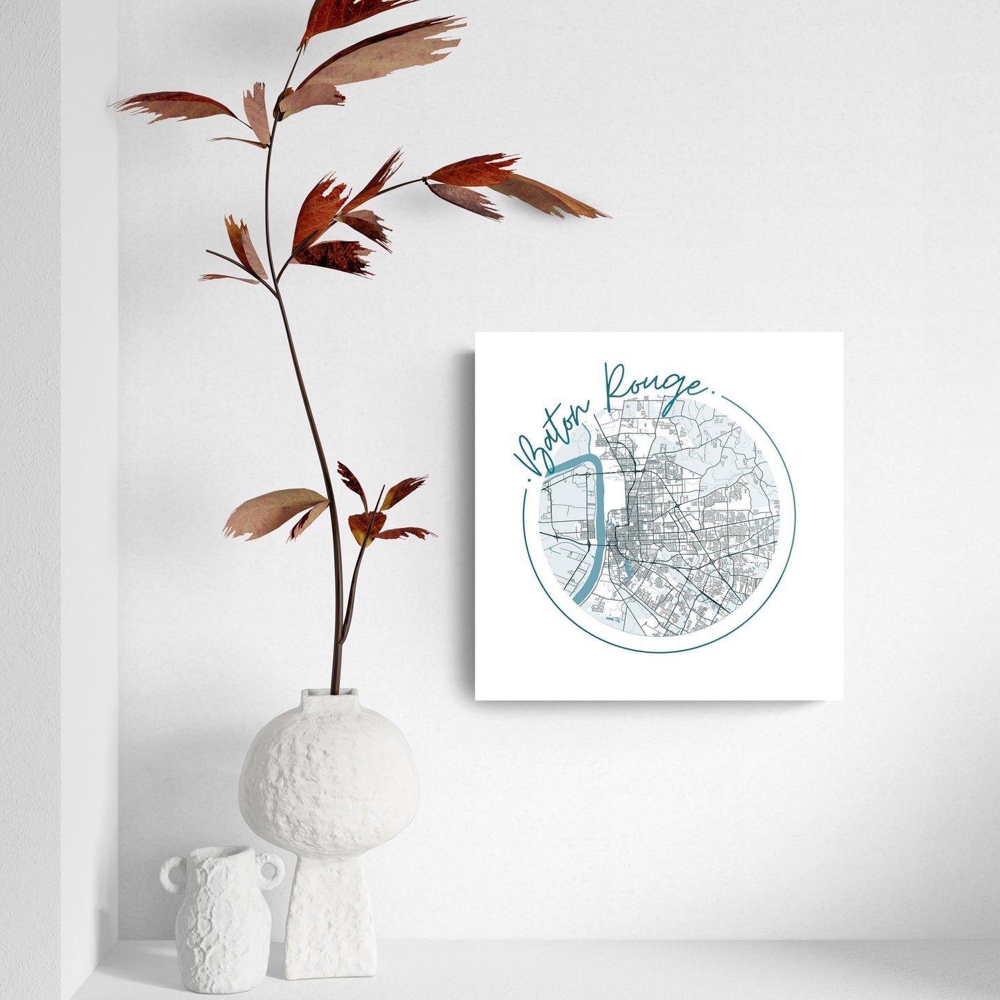 Blue White Baton Rouge Circle Map | Hi-Def Glass Art | Eaches | Min 2