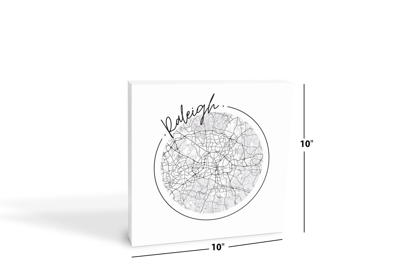 Minimalistic B&W North Carolina Raleigh Circle Map | Wood Block | Eaches | Min 2