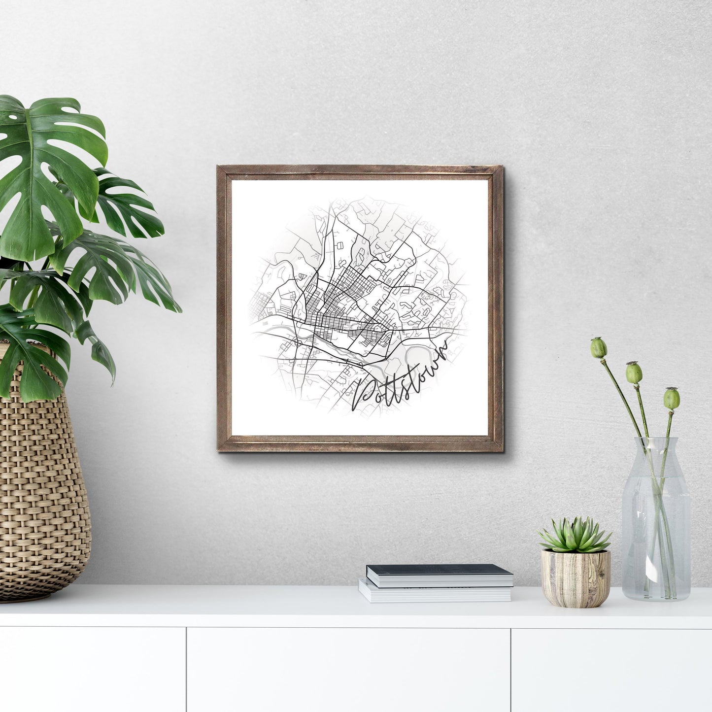 Minimalistic B&W Pennsylvania Pottstown Circle Map | Wood Sign | Eaches | Min 1