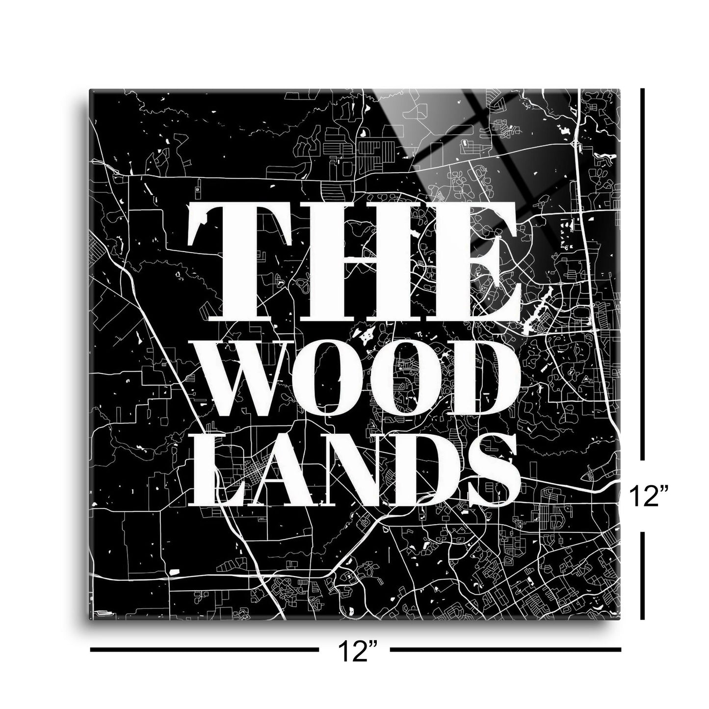 Minimalistic B&W Texas The Woodlands Map | Hi-Def Glass Art | Eaches | Min 1