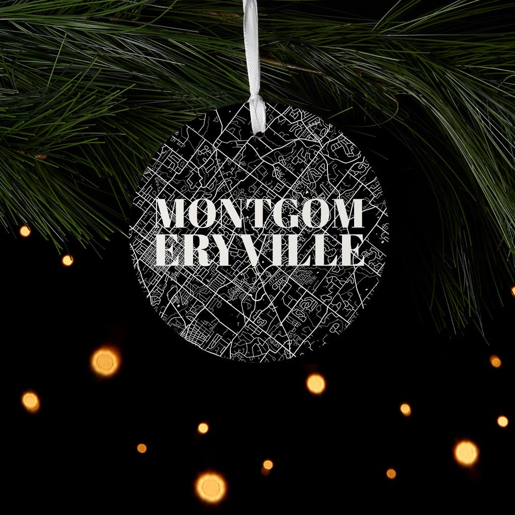 Minimalistic B&W Pennsylvania Montgomeryville Map | Wood Ornament | Eaches | Min 6