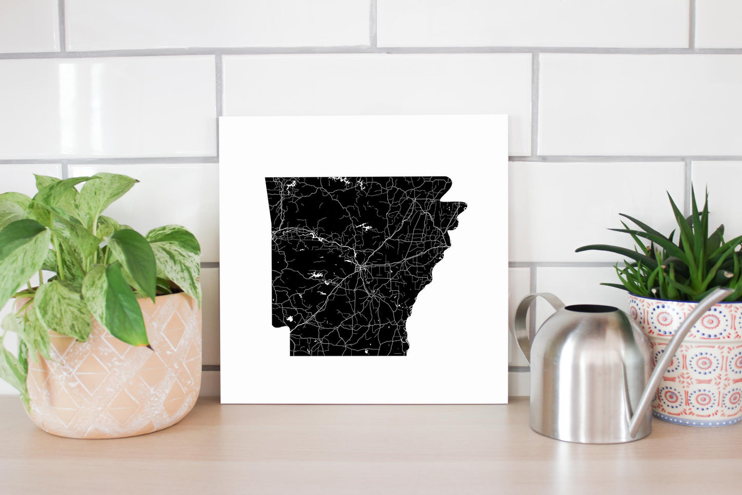 B&W Minimalist Arkansas Map | Wood Sign | Eaches | Min 2