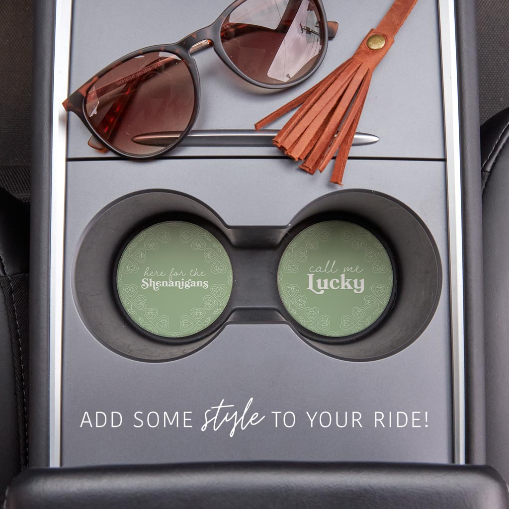 Sage Green Shamrock Funny Sayings | Absorbent Car Coasters | Set of 2 | Min 4