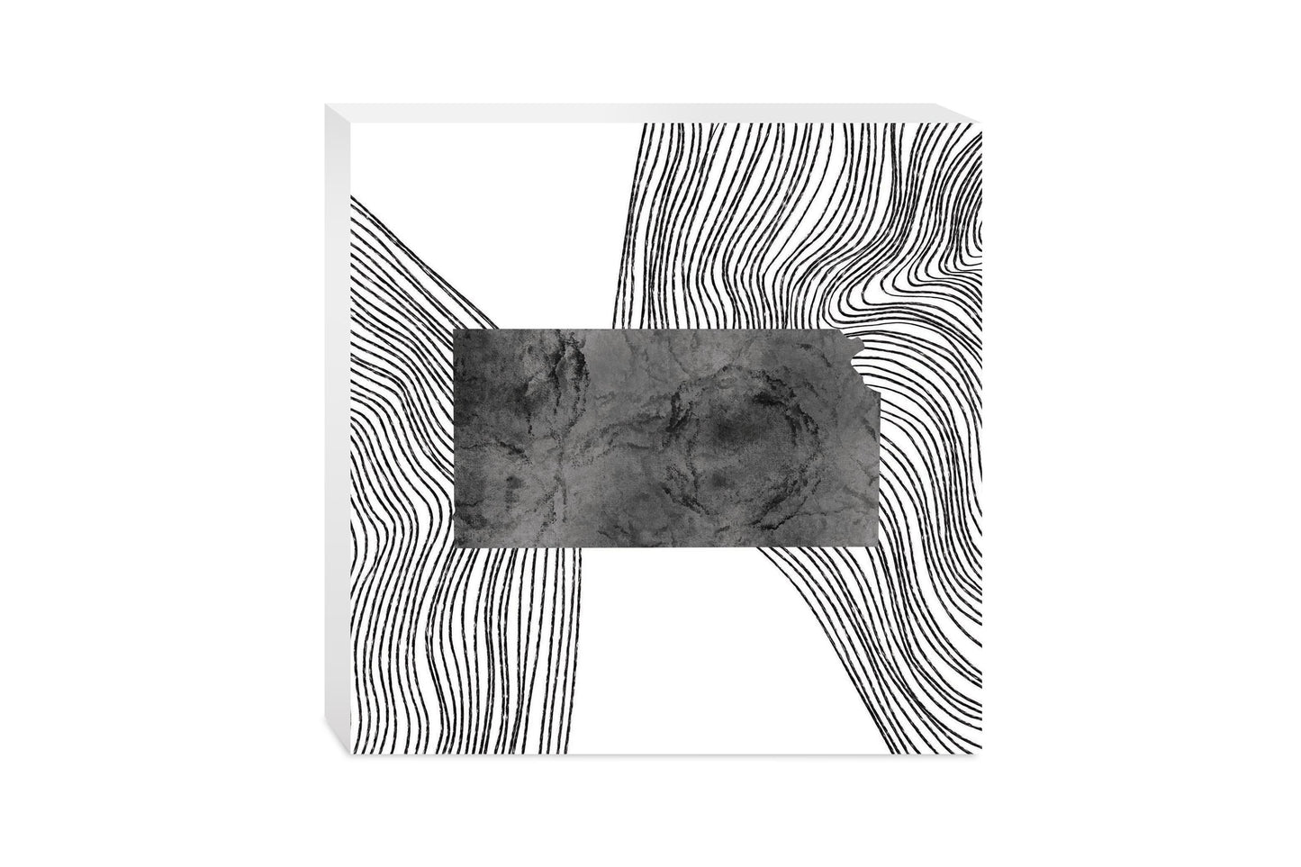 Minimalist B&W Kansas State With Fluid Lines| Wood Block | Eaches | Min 2