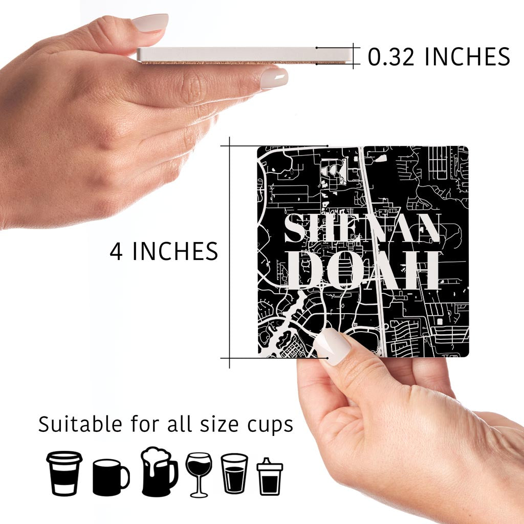 Minimalistic B&W Texas Shenandoah Map | Absorbent Coasters | Set of 4 | Min 2