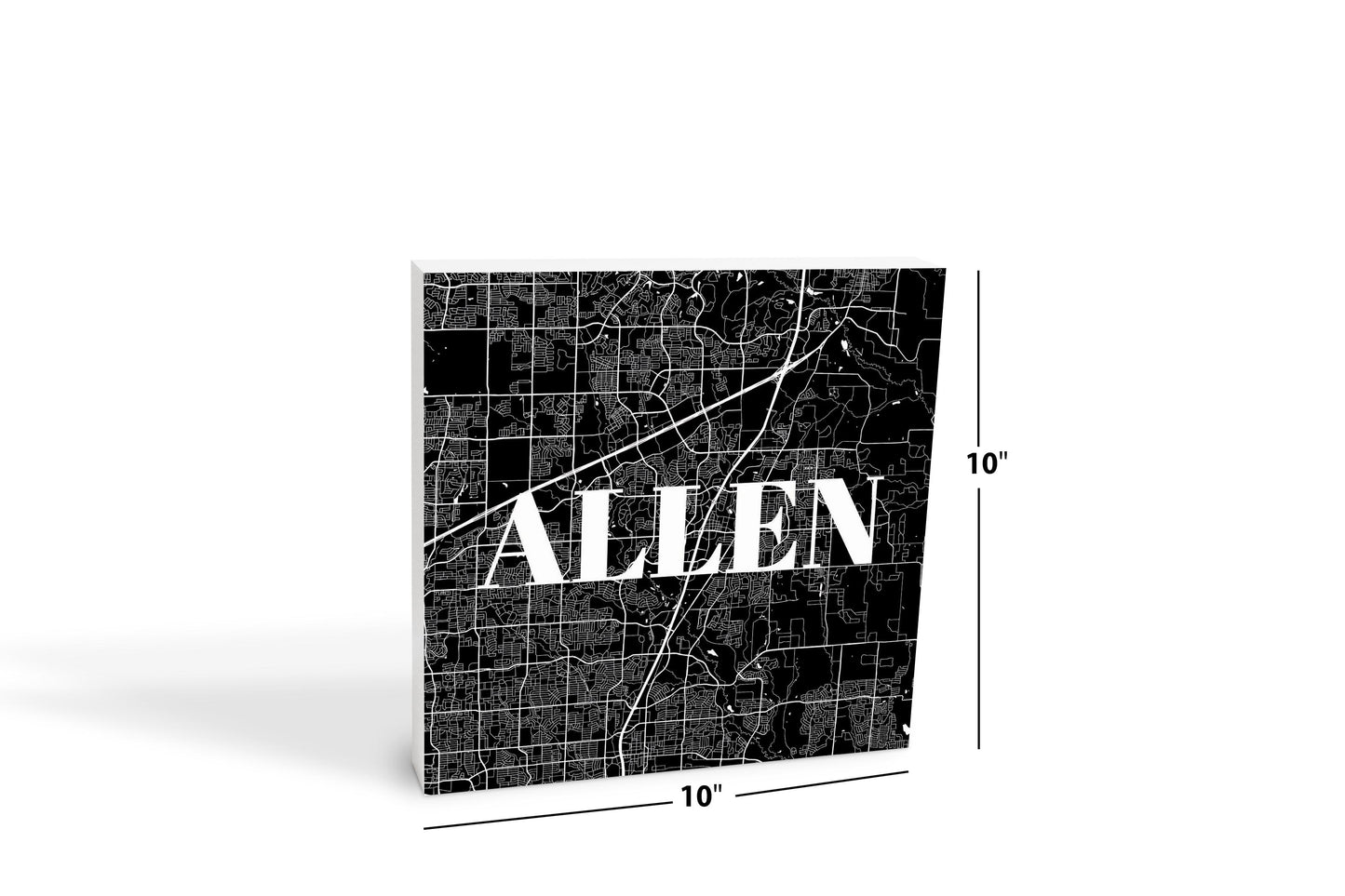 Minimalistic B&W Texas Allen Map | Wood Block | Eaches | Min 2