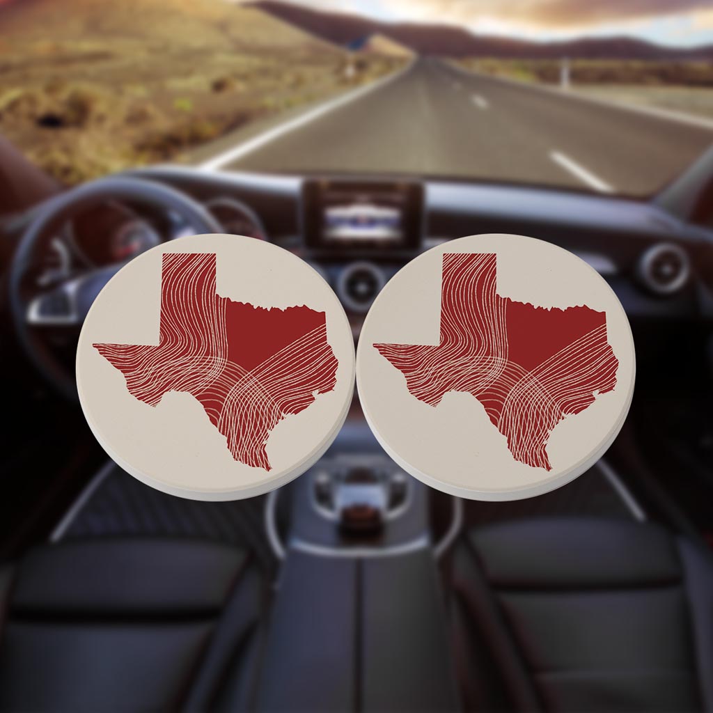 Modern Minimalist Texas Fluid Line State Shape| Absorbent Car Coasters | Set of 2 | Min 4