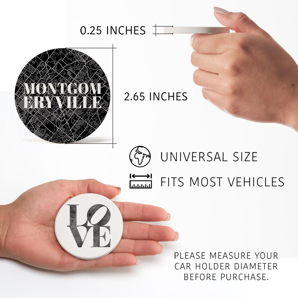 Minimalistic B&W Pennsylvania Montgomeryville Map Love| Absorbent Car Coasters | Set of 2 | Min 4