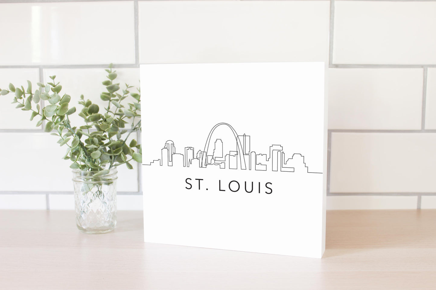 Minimalist B&W Missouri St Louis Skyline | Wood Block | Eaches | Min 2