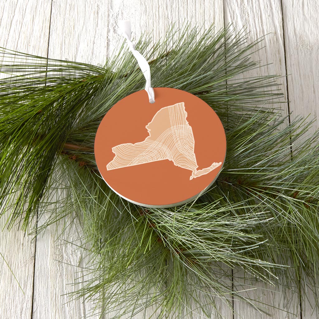 Modern Minimalist New York State Fluid Lines Dark| Wood Ornament | Eaches | Min 6