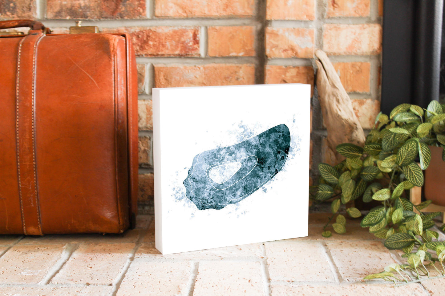 Blue White Water Color Oyster | Wood Block | Eaches | Min 2