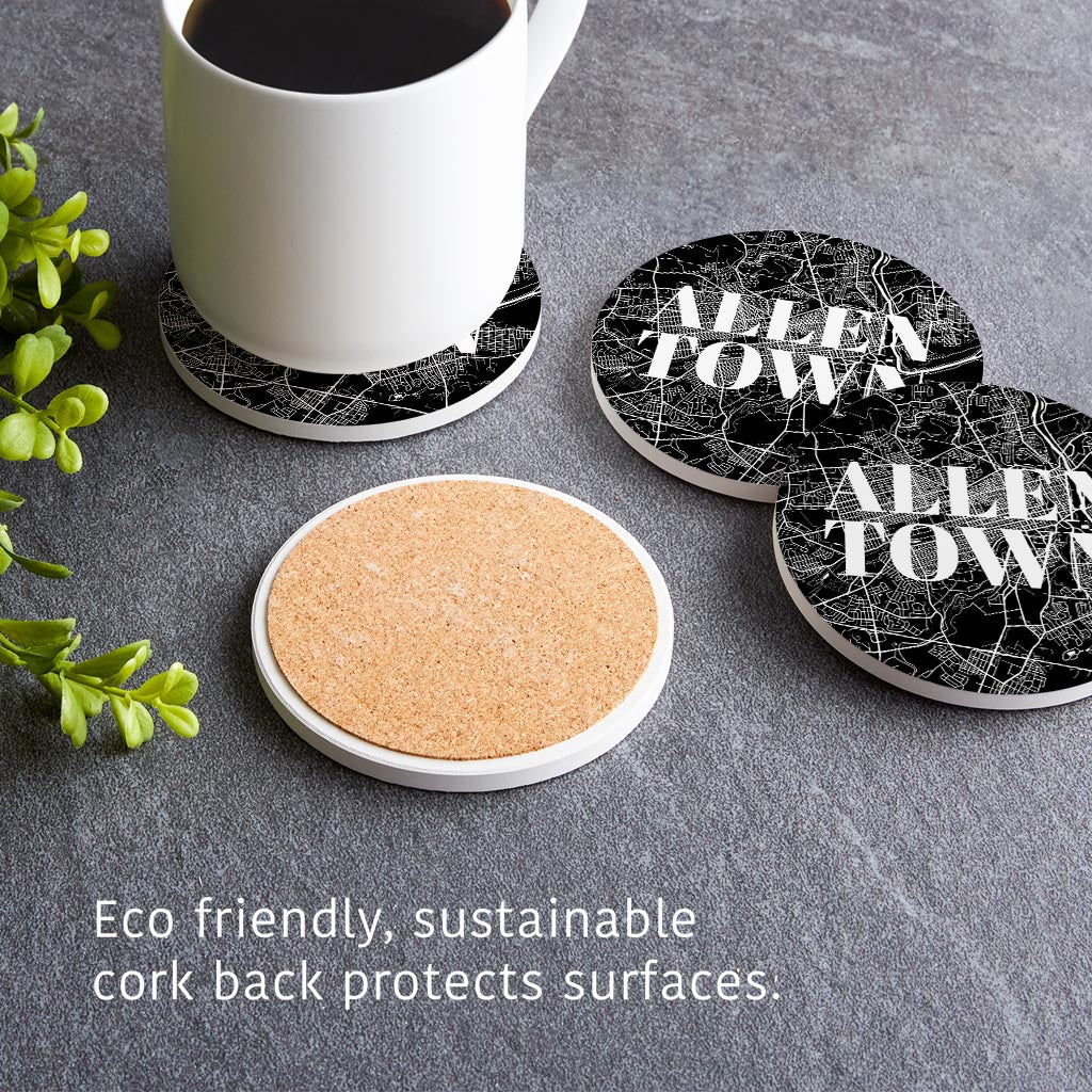Minimalistic B&W Pennsylvania Allentown Map | Absorbent Coasters | Set of 4 | Min 2