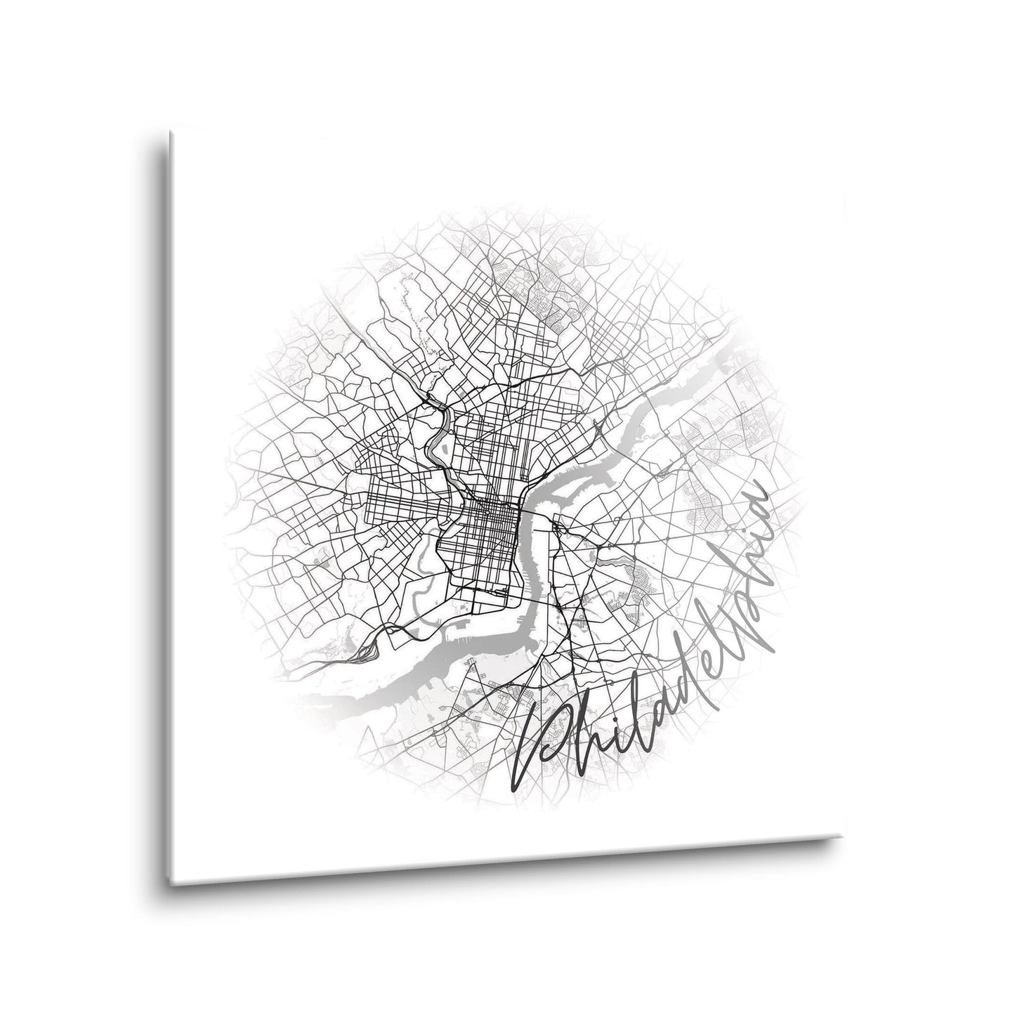 Minimalistic B&W Pennsylvania Philadelphia Circle Map | Hi-Def Glass Art | Eaches | Min 1