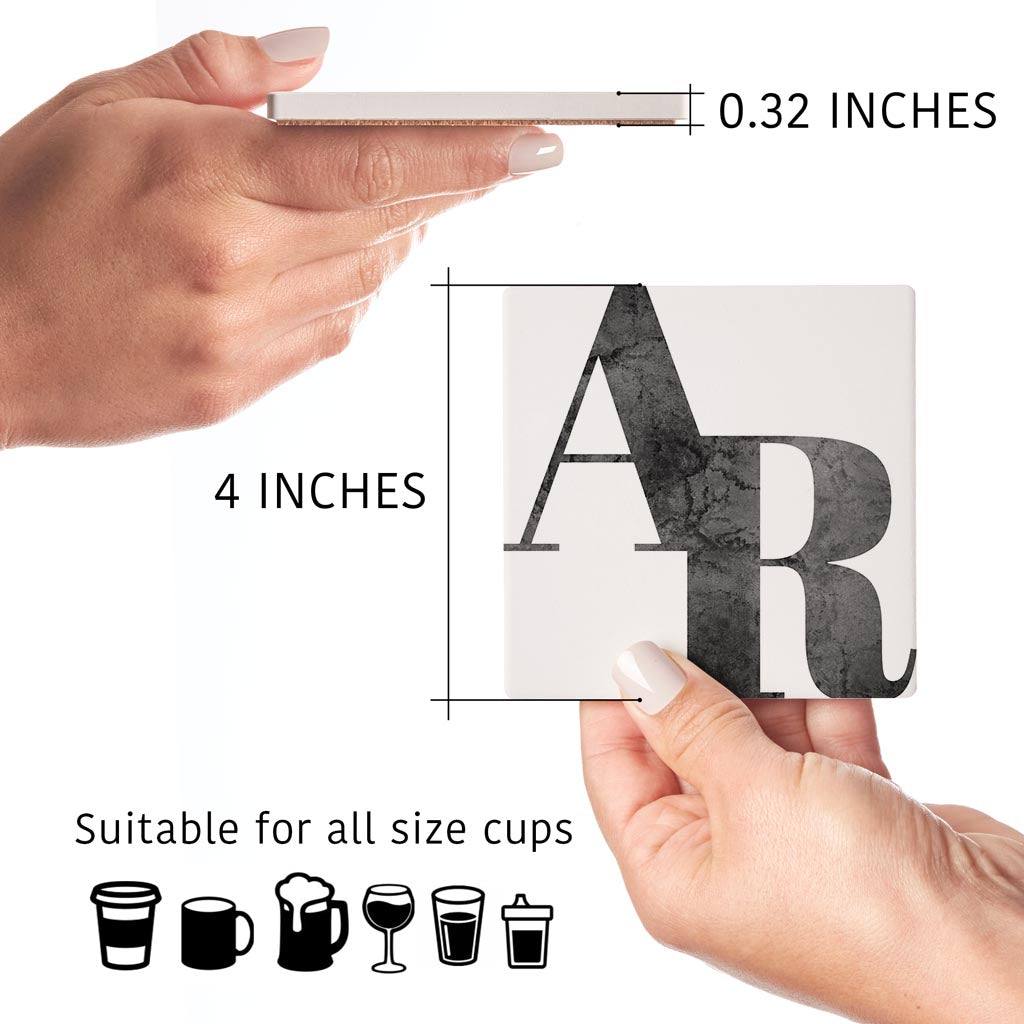 B&W Minimalist Arkansas White Initials | Absorbent Coasters | Set of 4 | Min 2