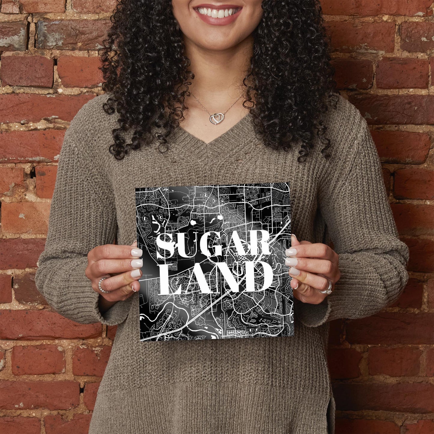 Minimalistic B&W Texas Sugarland Map | Hi-Def Glass Art | Eaches | Min 2