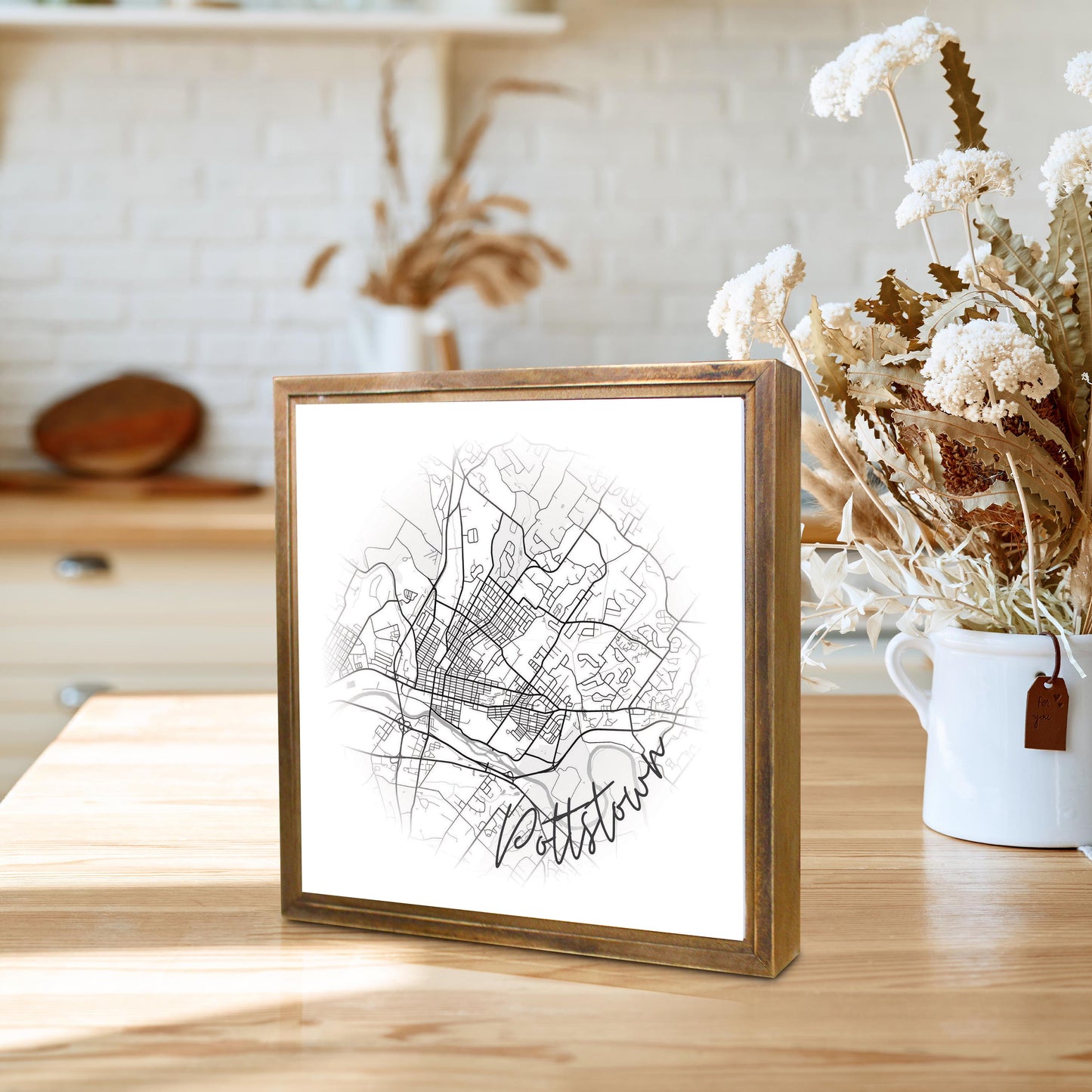 Minimalistic B&W Pennsylvania Pottstown Circle Map | Wood Sign | Eaches | Min 1