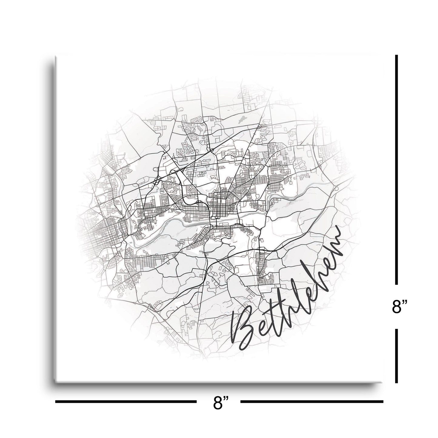 Minimalistic B&W Pennsylvania Bethlehem Circle Map | Hi-Def Glass Art | Eaches | Min 2