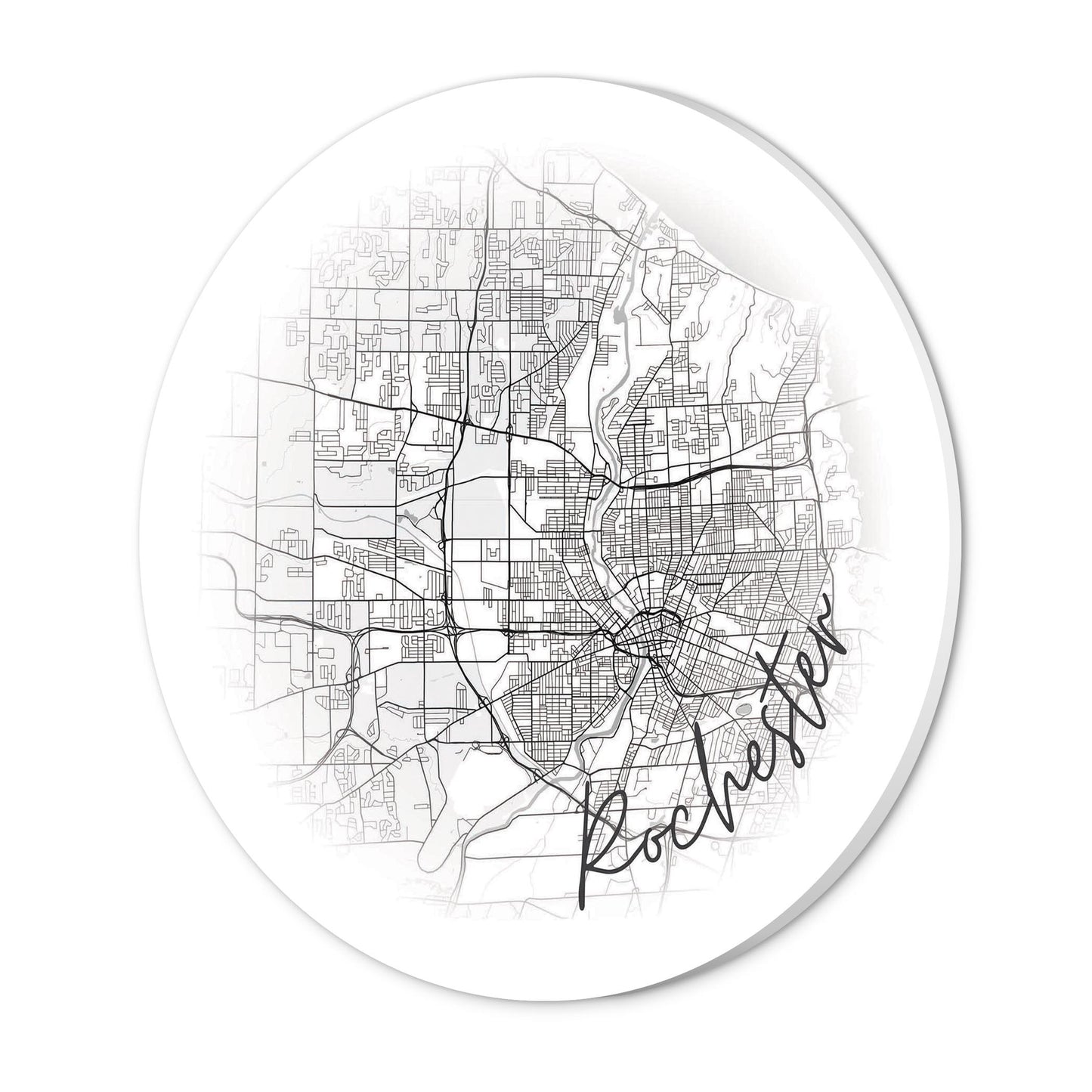 Minimalistic B&W New York Rochester Faded Circle Map | Wood Sign | Eaches | Min 1