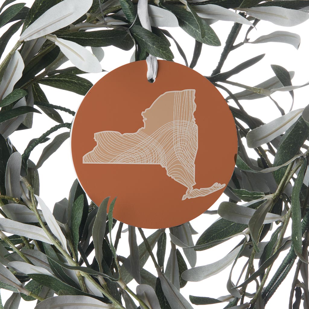 Modern Minimalist New York State Fluid Lines Dark| Wood Ornament | Eaches | Min 6