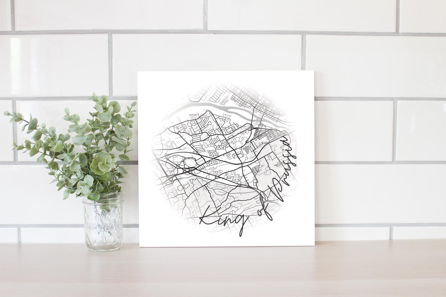 Minimalistic B&W Pennsylvania King Of Prussia Circle Map | Wood Sign | Eaches | Min 2