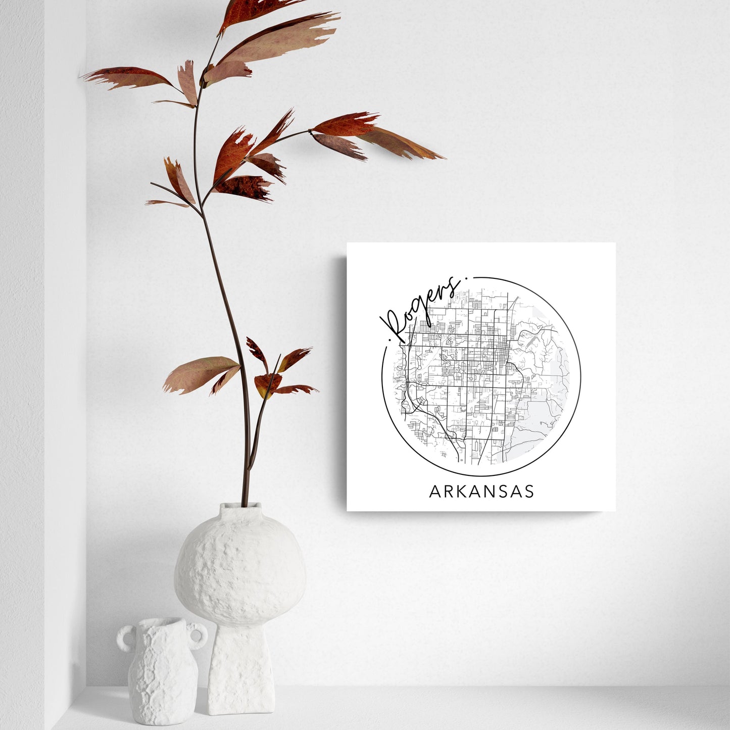 Minimalist B&W Arkansas Rogers Circle Map State | Hi-Def Glass Art | Eaches | Min 2