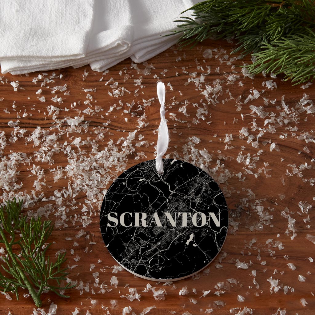 Minimalistic B&W Pennsylvania Scranton Map | Wood Ornament | Eaches | Min 6