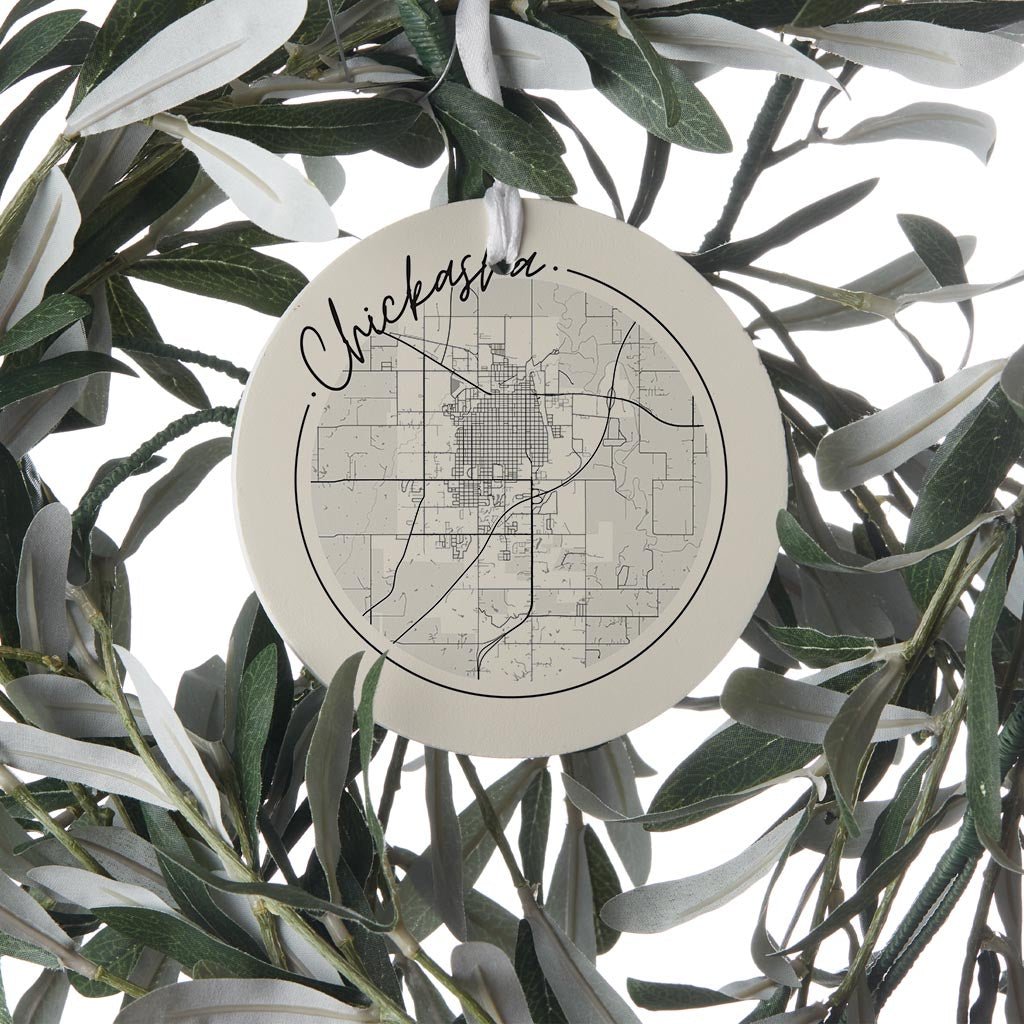 Modern Minimalist Oklahoma Chickasha Map | Wood Ornament | Eaches | Min 6