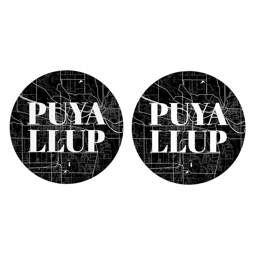 Minimalistic B&W Washington Puyallup Map | Absorbent Car Coasters | Set of 2 | Min 4