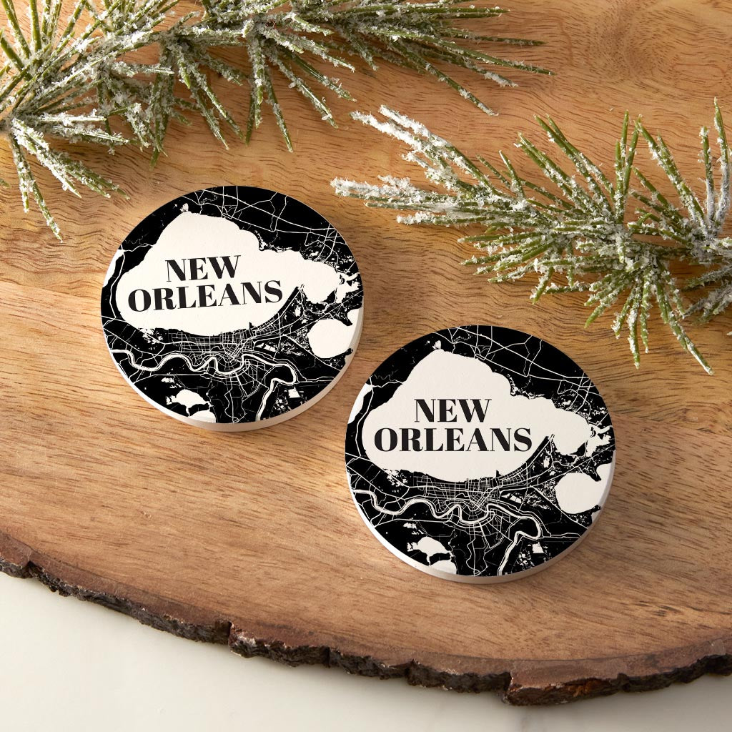 Modern Louisiana New Orleans Map | Absorbent Car Coasters | Set of 2 | Min 4