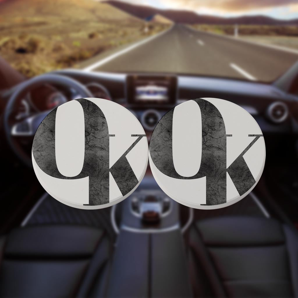 Modern White Oklahoma Initials| Absorbent Car Coasters | Set of 2 | Min 4