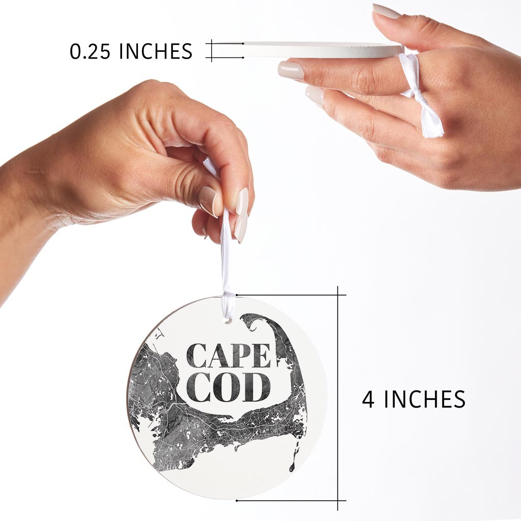 Minimalistic B&W Cape Cod Map | Wood Ornament | Eaches | Min 6
