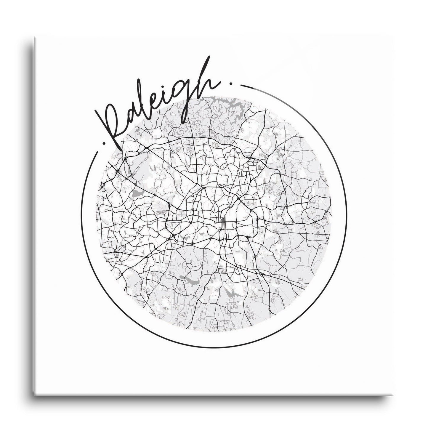 Minimalistic B&W North Carolina Raleigh Circle Map | Hi-Def Glass Art | Eaches | Min 1