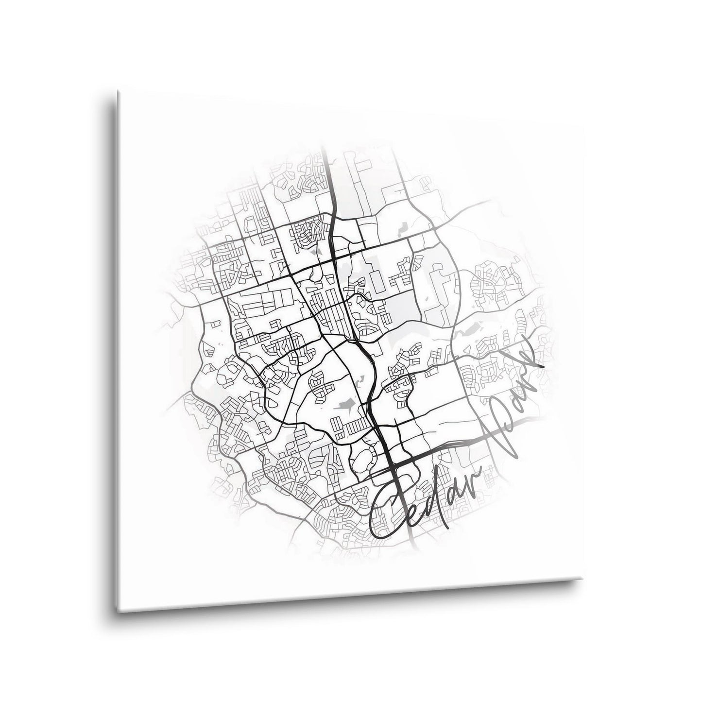 Minimalistic B&W Texas Cedar Park Circle Map | Hi-Def Glass Art | Eaches | Min 1