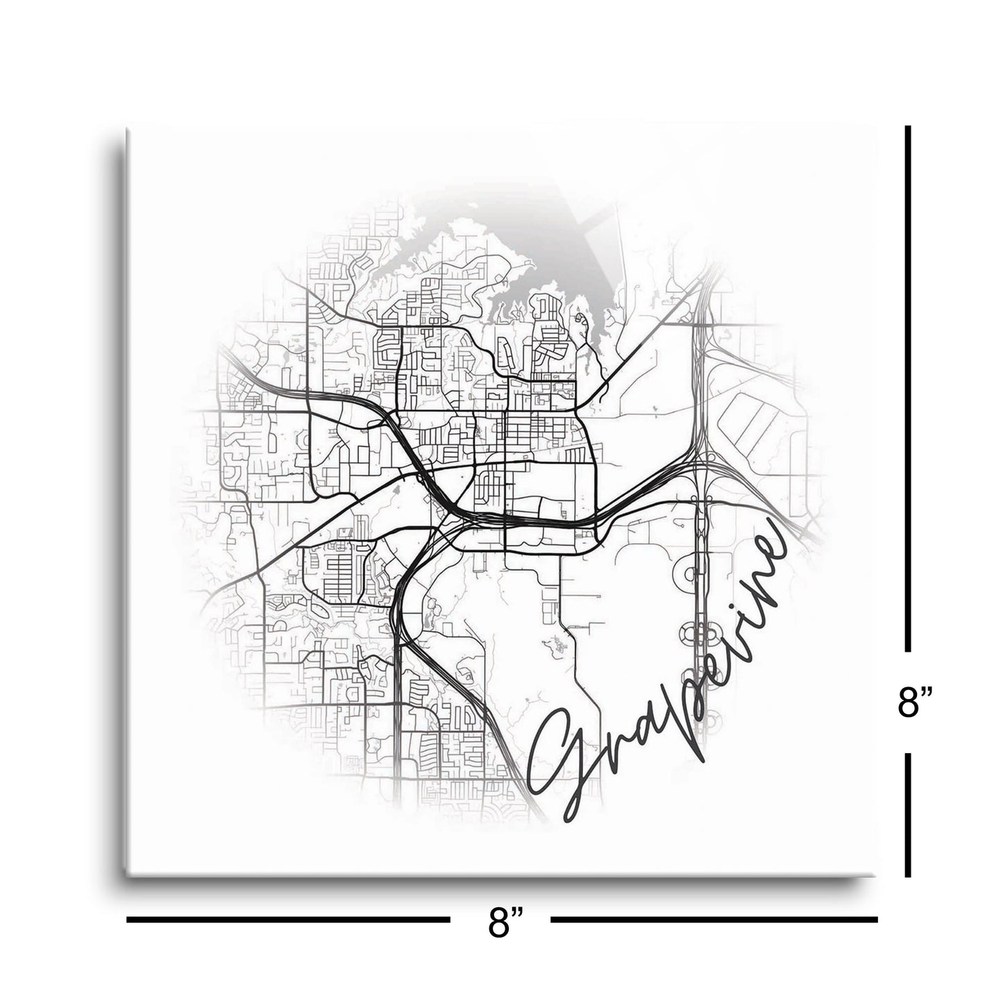 Minimalistic B&W Texas Grapevine Circle Map | Hi-Def Glass Art | Eaches | Min 2