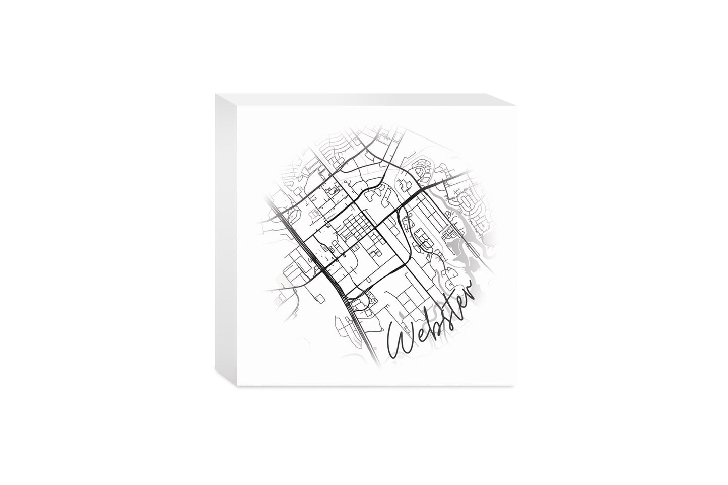 Minimalistic B&W Texas Webster Circle Map| Wood Block | Eaches | Min 4