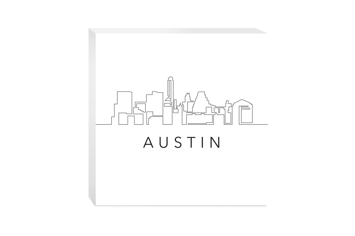 Minimalist B&W Texas Austin Skyline | Wood Block | Eaches | Min 2