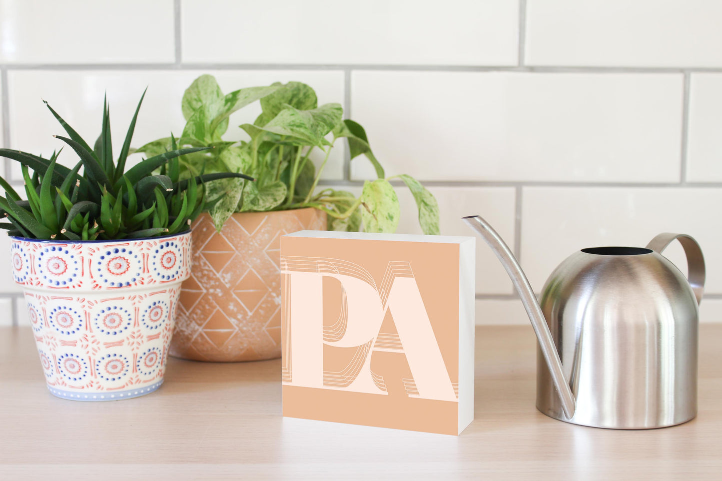 Modern Minimalist Pennsylvania Pa Initials Light | Wood Block | Eaches | Min 4