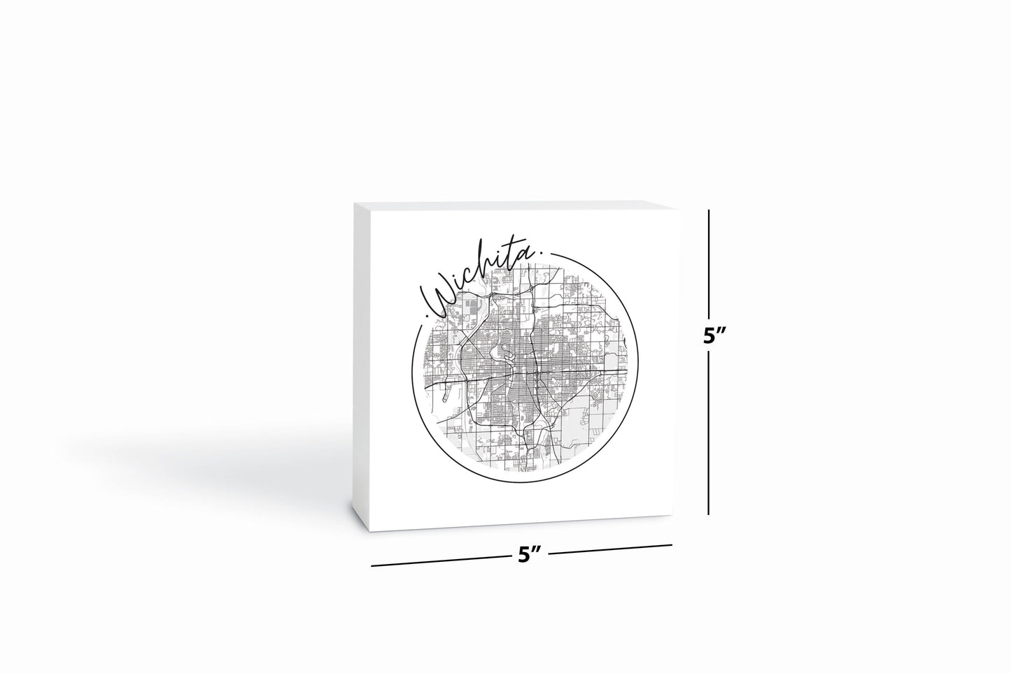 Minimalist B&W Kansas Wichita Circle Map | Wood Block | Eaches | Min 4