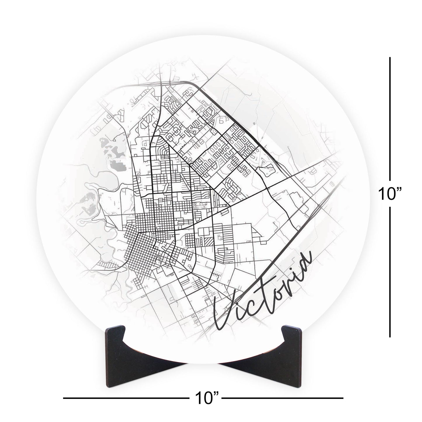 Minimalistic B&W Texas Victoria Circle Map| Wood Sign | Eaches | Min 1