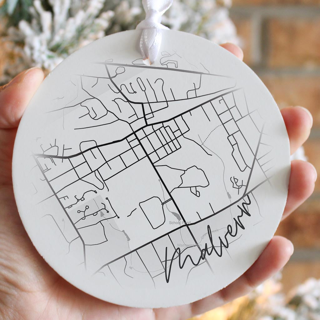 Minimalistic B&W Pennsylvania Malvern Circle Map | Wood Ornament | Eaches | Min 6