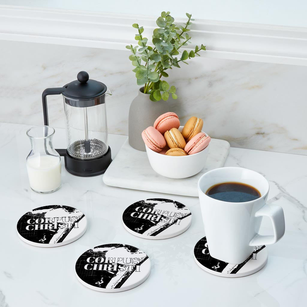Minimalistic B&W Texas Corpus Christi Map | Absorbent Coasters | Set of 4 | Min 2