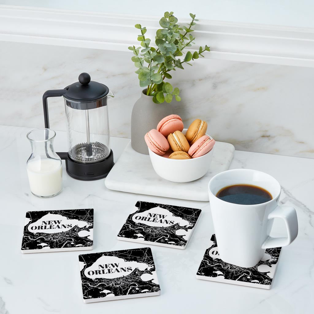 Modern Louisiana New Orleans Map | Absorbent Coasters | Set of 4 | Min 2