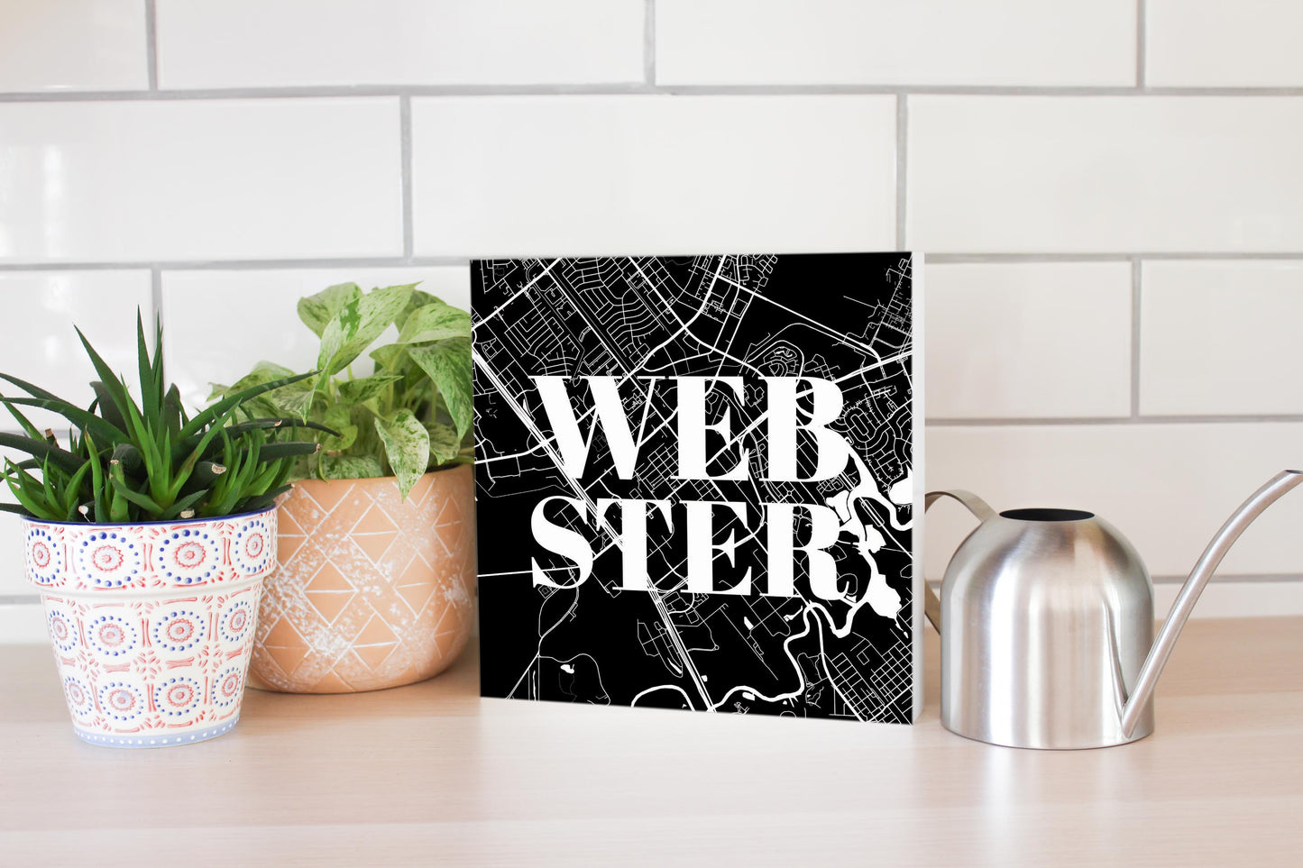Minimalistic B&W Texas Webster Map | Wood Block | Eaches | Min 2