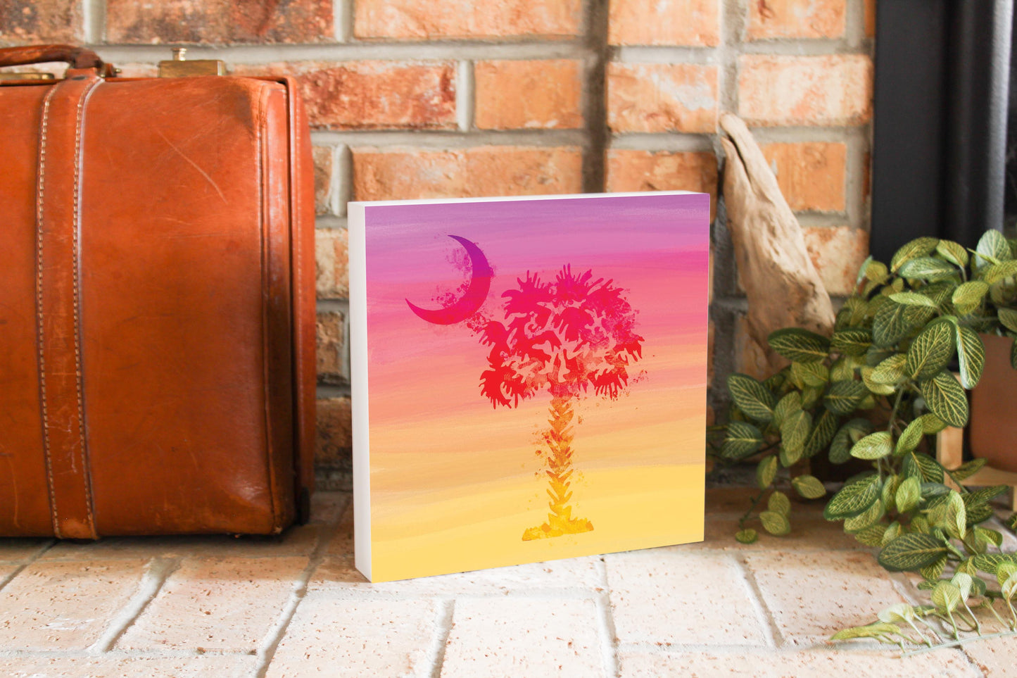 South Carolina Pink Water Color Palm Trees | Wood Block | Eaches | Min 2