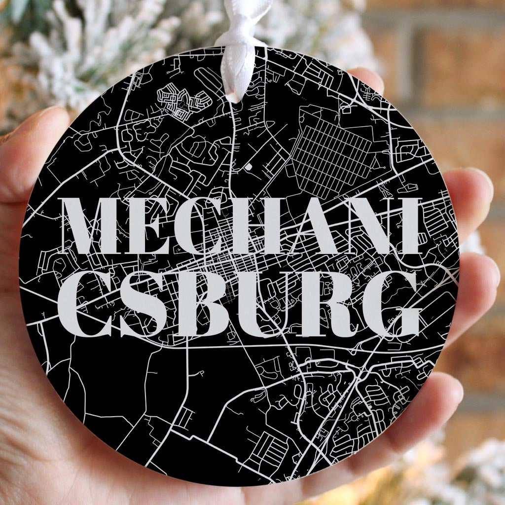 Minimalistic B&W Pennsylvania Mechanicsburg Map| Wood Ornament | Eaches | Min 6