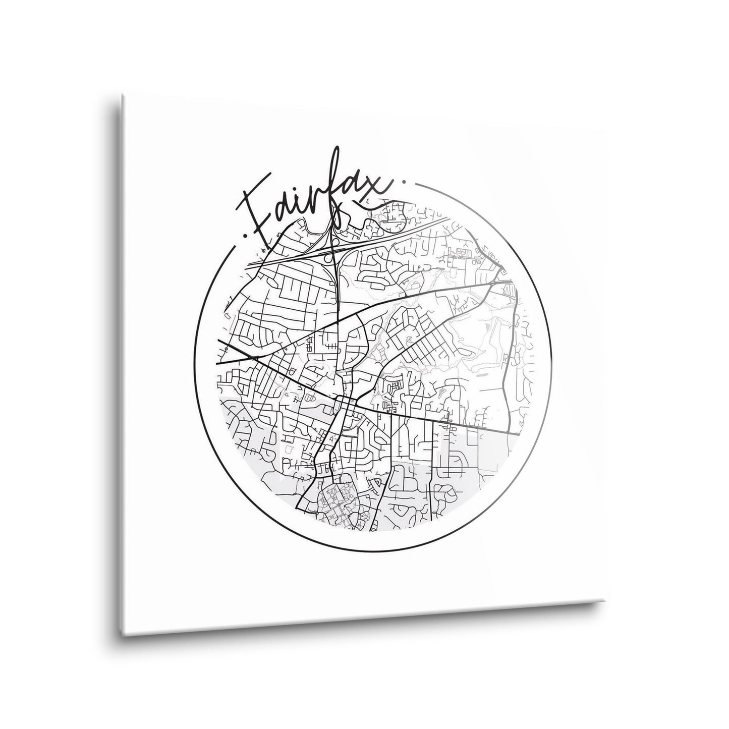 Minimalistic B&W Virginia Fairfax Circle Map | Hi-Def Glass Art | Eaches | Min 2
