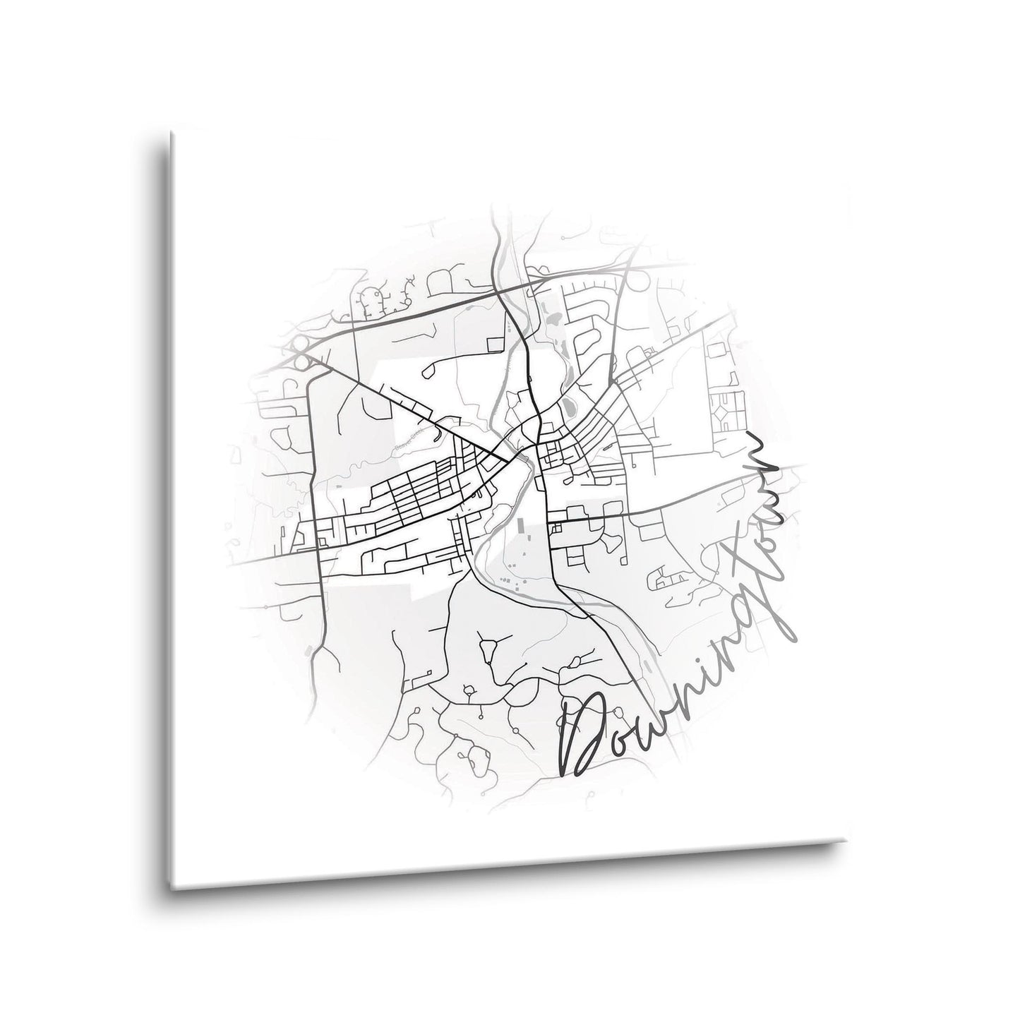 Minimalistic B&W Pennsylvania Downingtown Circle Map | Hi-Def Glass Art | Eaches | Min 1