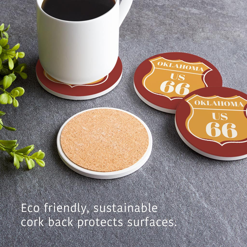 Modern Minimalist Oklahoma Us 66 Orange | Absorbent Coasters | Set of 4 | Min 2