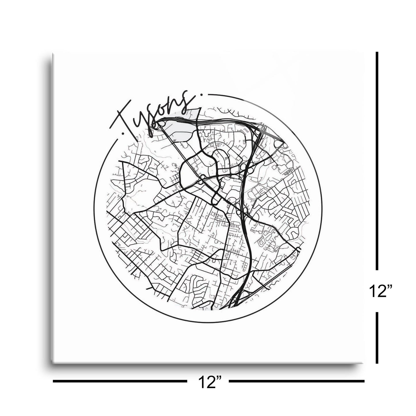 Minimalistic B&W Virginia Tysons Circle Map | Hi-Def Glass Art | Eaches | Min 1